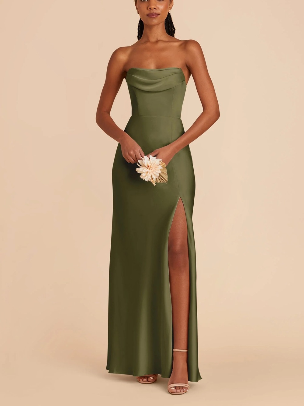 Birdy Grey Mia Matte Satin Convertible Dress - Olive Size M - Picture 3 of 8
